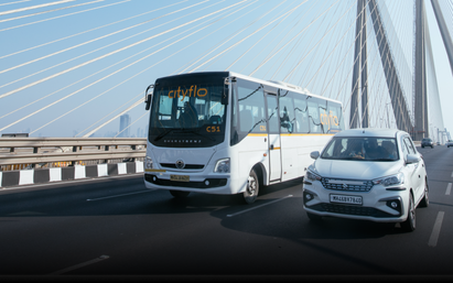The Cityflo bus on the Bandra-Worli Sea Link, going from Thane to offices in South Mumbai.