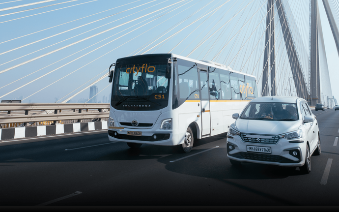The Cityflo bus on the Bandra-Worli Sea Link, going from Thane to offices in South Mumbai.