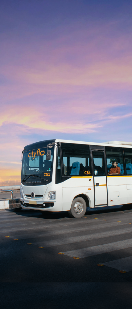 A Cityflo AC rental bus on their outstation trip in Maharashtra.