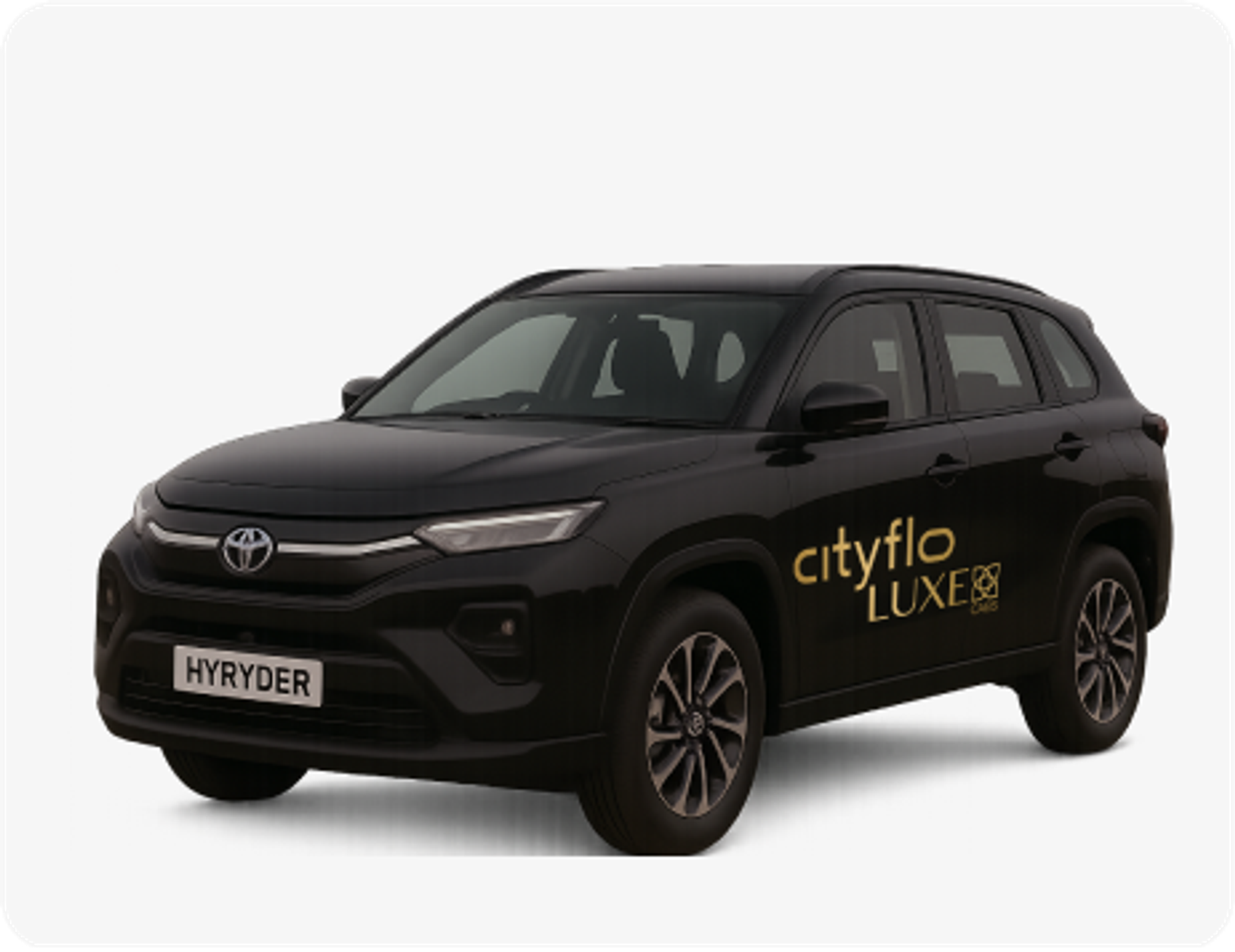 A 5 seater Toyota Hyryder for rental trips out of Mumbai.