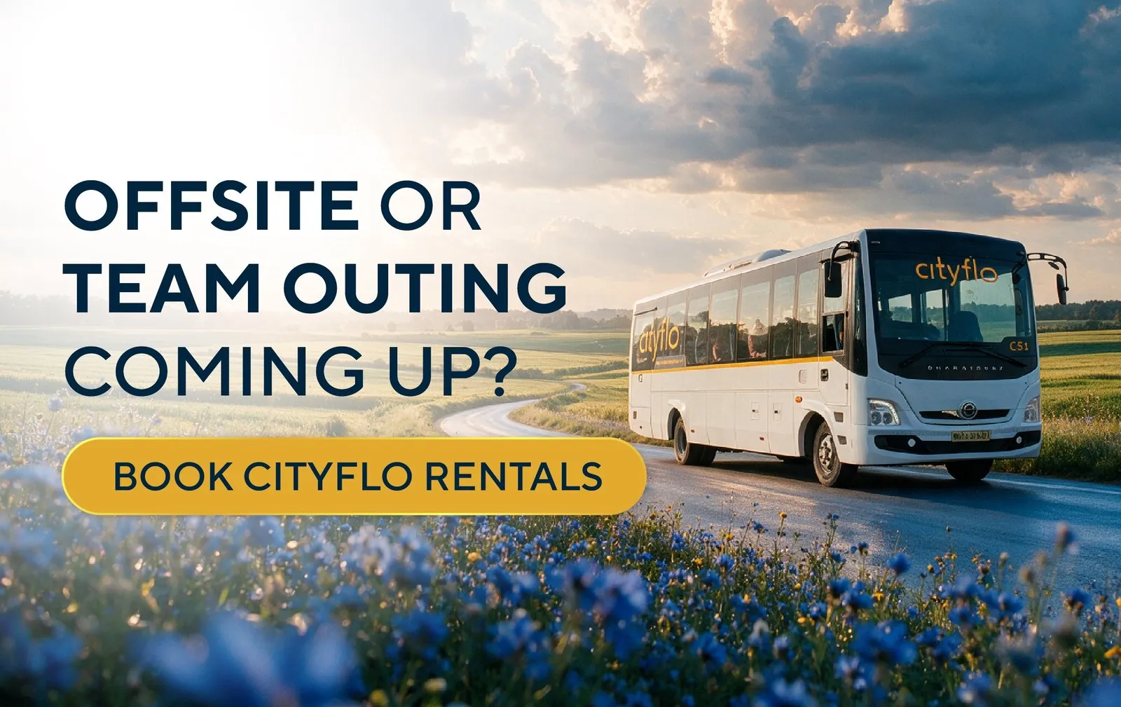 A Cityflo bus on a country road, for offsites and team outings