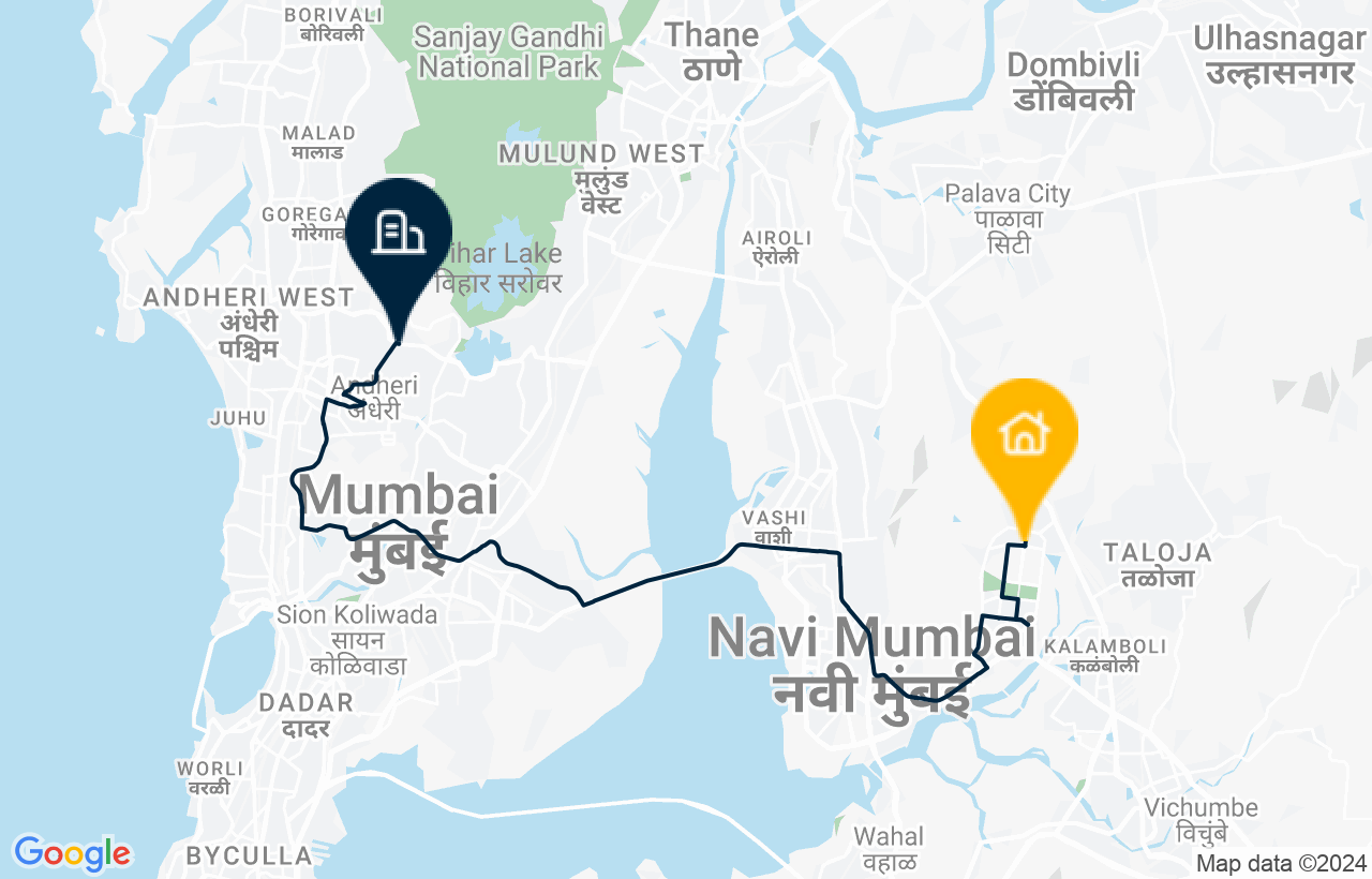 Navi Mumbai - Andheri route map