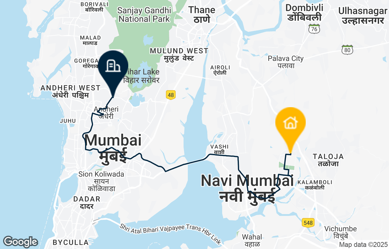 Navi Mumbai - Andheri route map