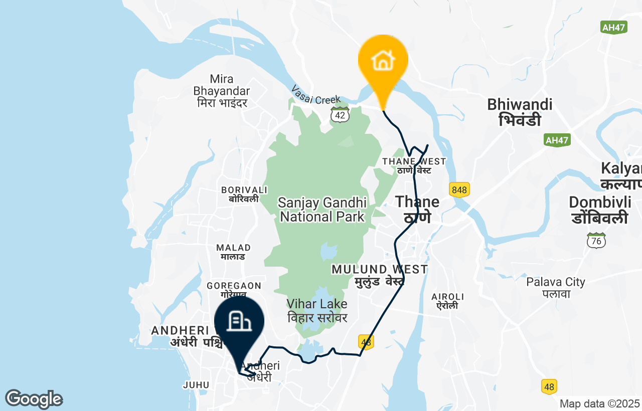 Thane - Andheri route map