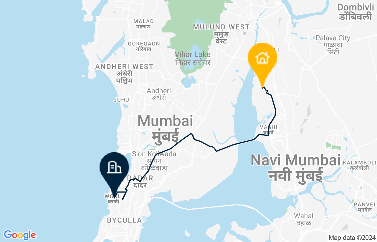 Vashi - Worli route map