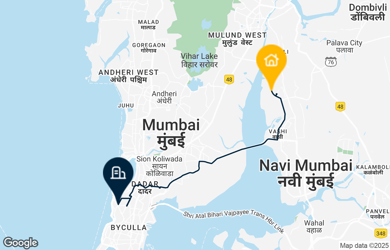 Vashi - Worli route map