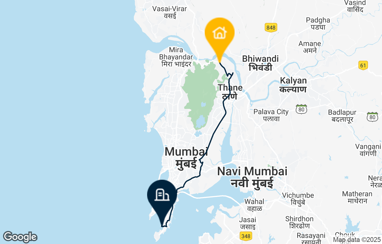 Thane - South Mumbai route map