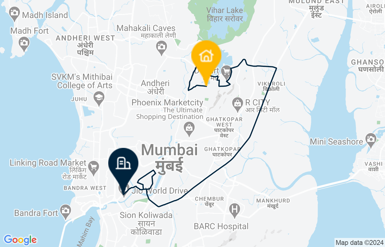 Powai - BKC route map