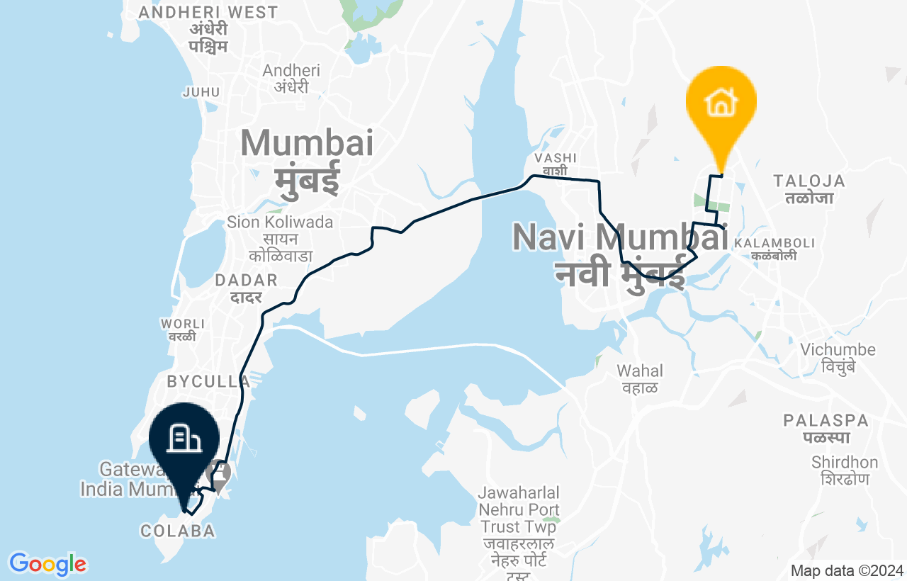 Navi Mumbai - South Mumbai route map