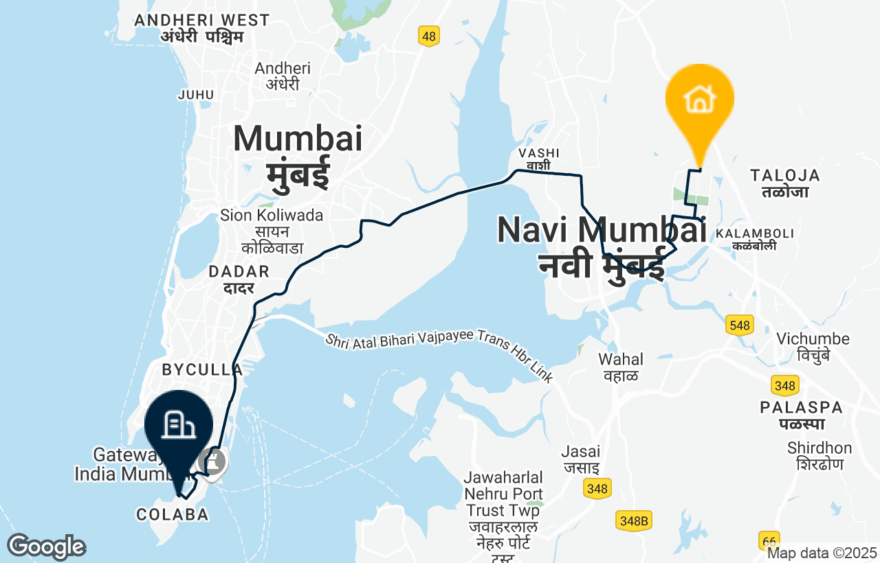 Navi Mumbai - South Mumbai route map