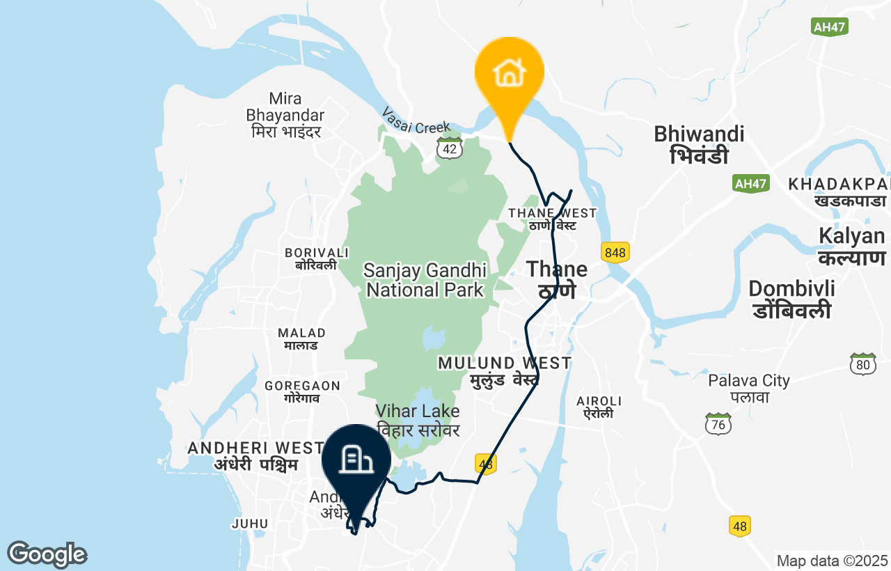 Thane - Marol route map