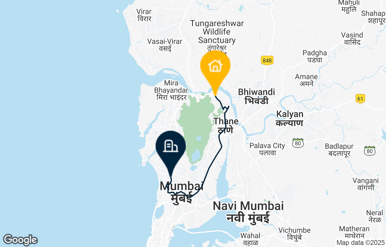 Thane - Santacruz route map