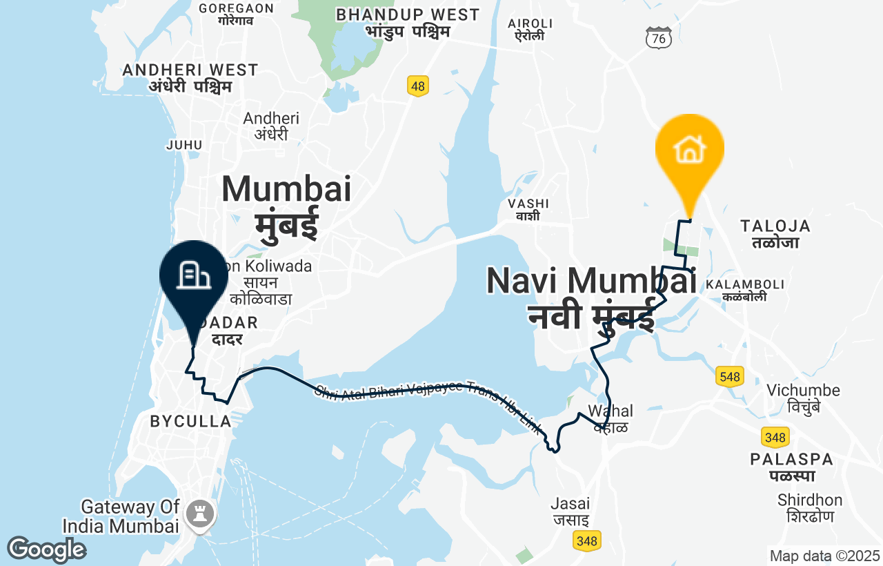 Navi Mumbai - Lower Parel (Atal Setu) route map
