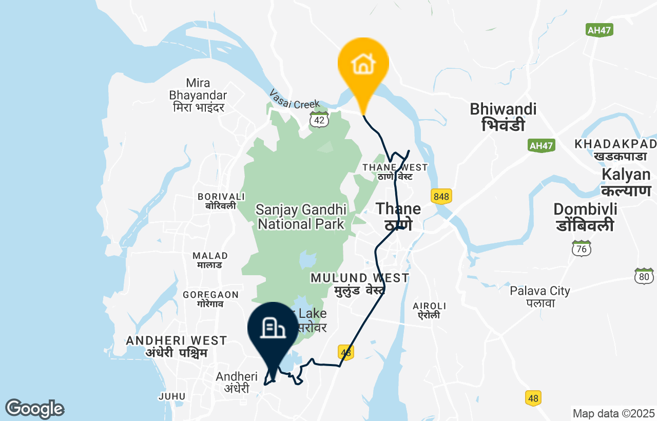 Thane - Powai route map