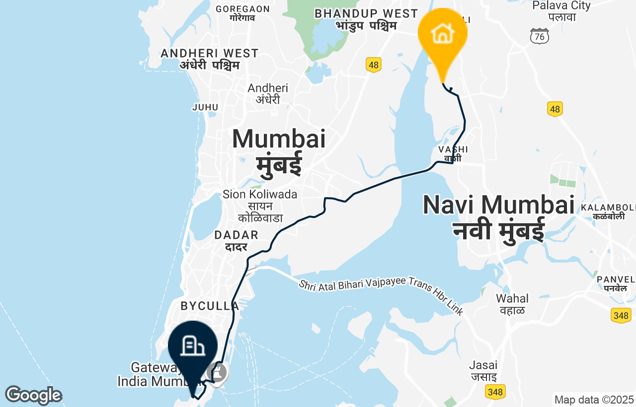 Vashi - South Mumbai route map