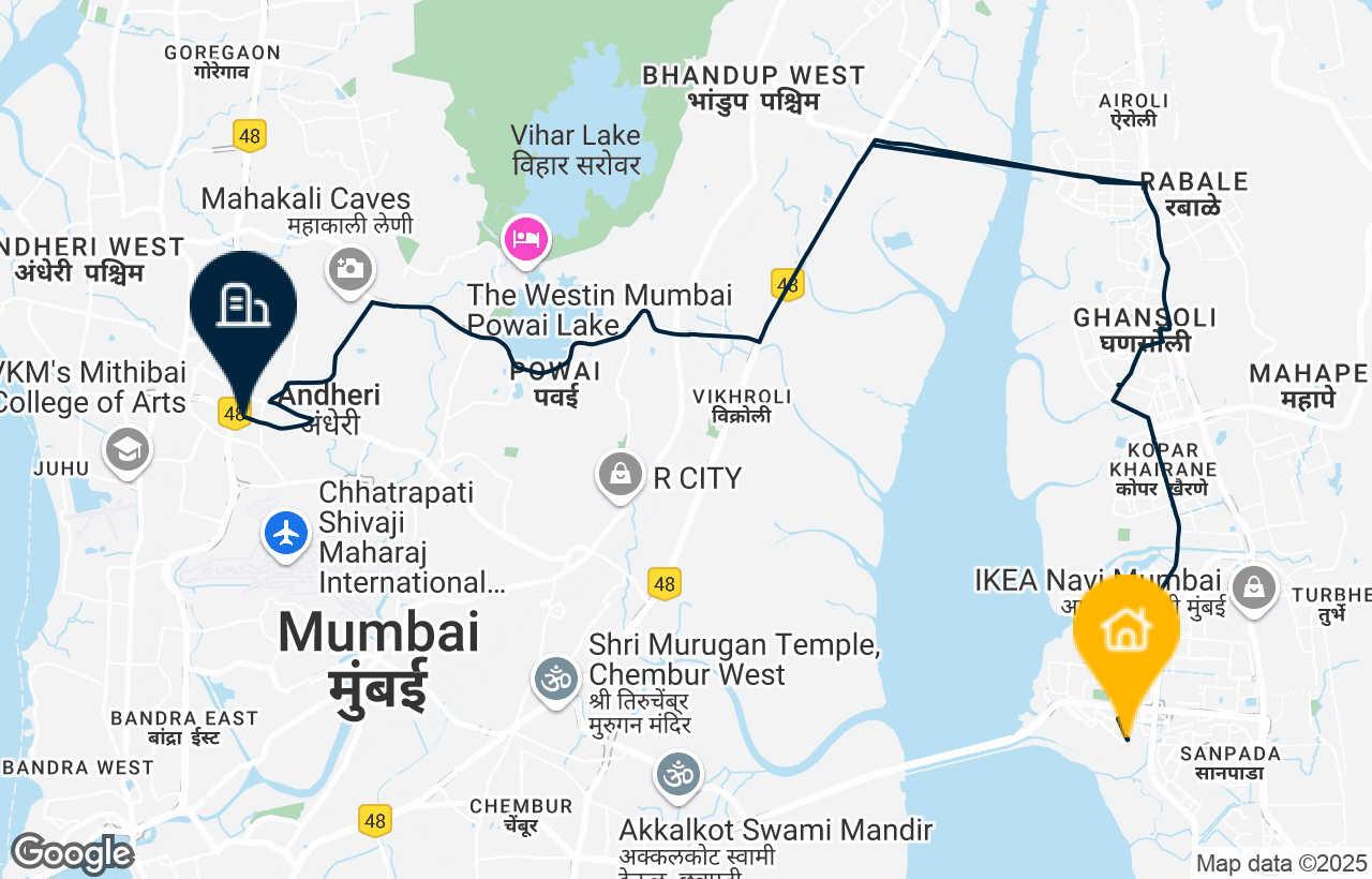 Vashi - Andheri route map