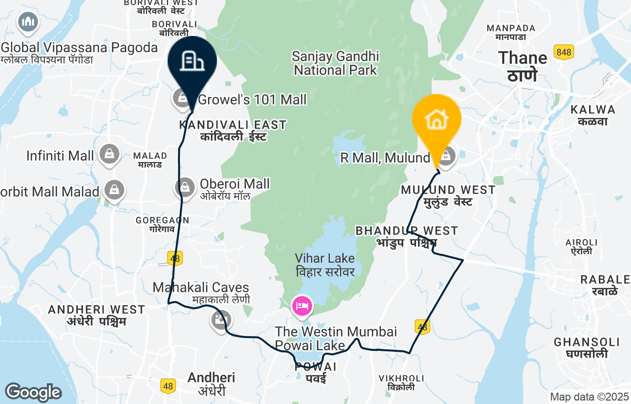 Mulund - Goregaon East (STH) route map
