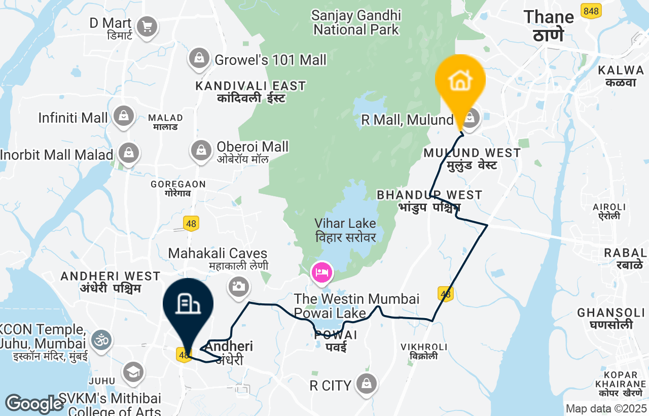 Mulund - Andheri route map