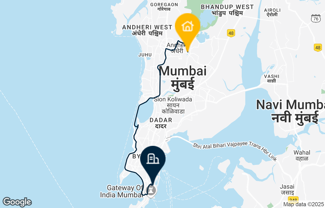 Andheri East - South Mumbai route map