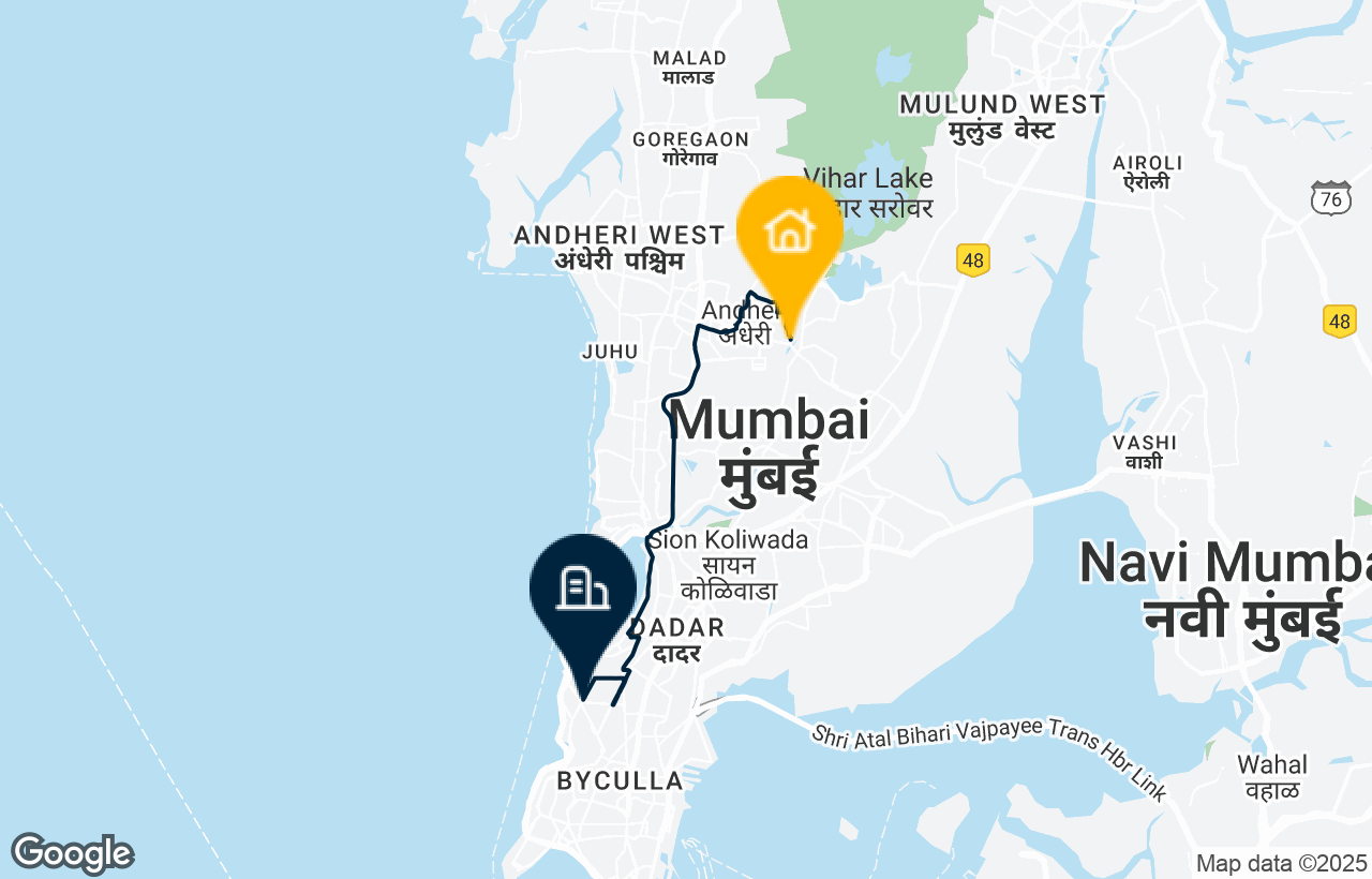 Andheri East - Worli route map