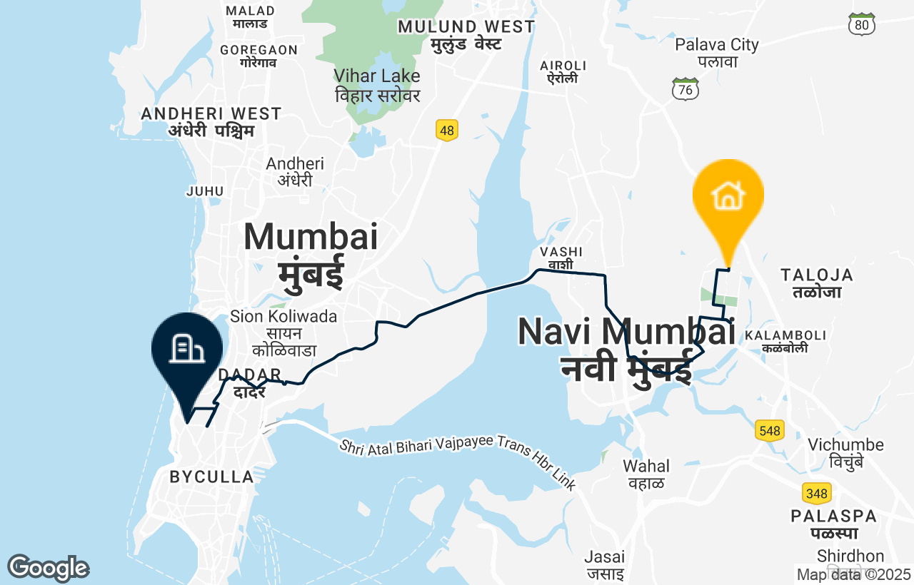 Navi Mumbai - Worli route map