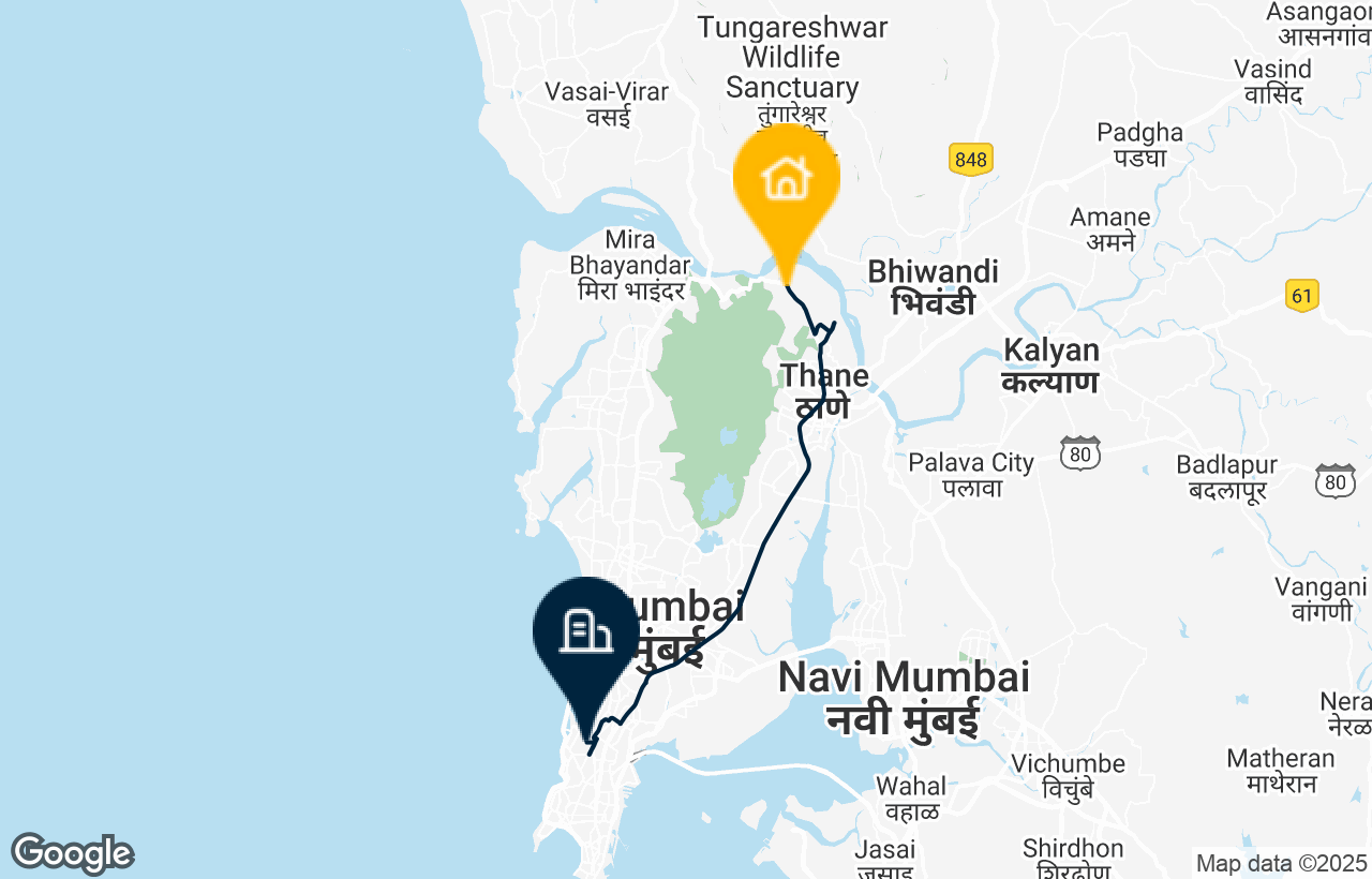 Thane - Lower Parel route map