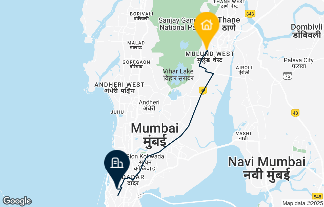 Mulund - Lower Parel route map