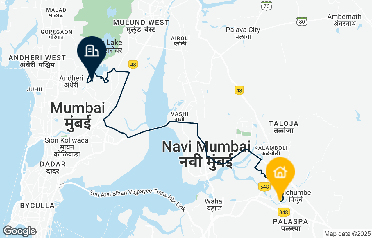 Navi Mumbai - Powai route map