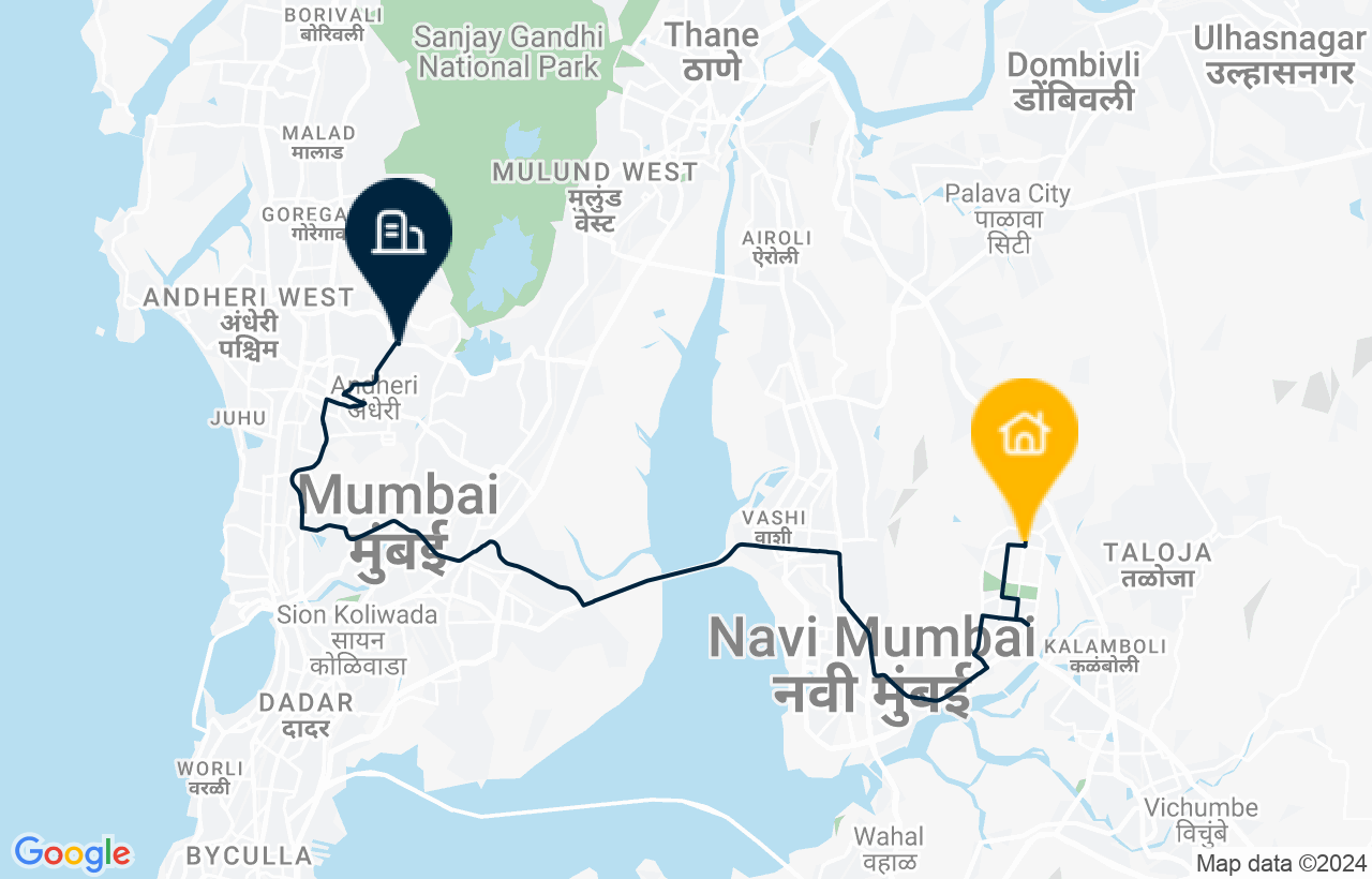Navi Mumbai - Andheri route map
