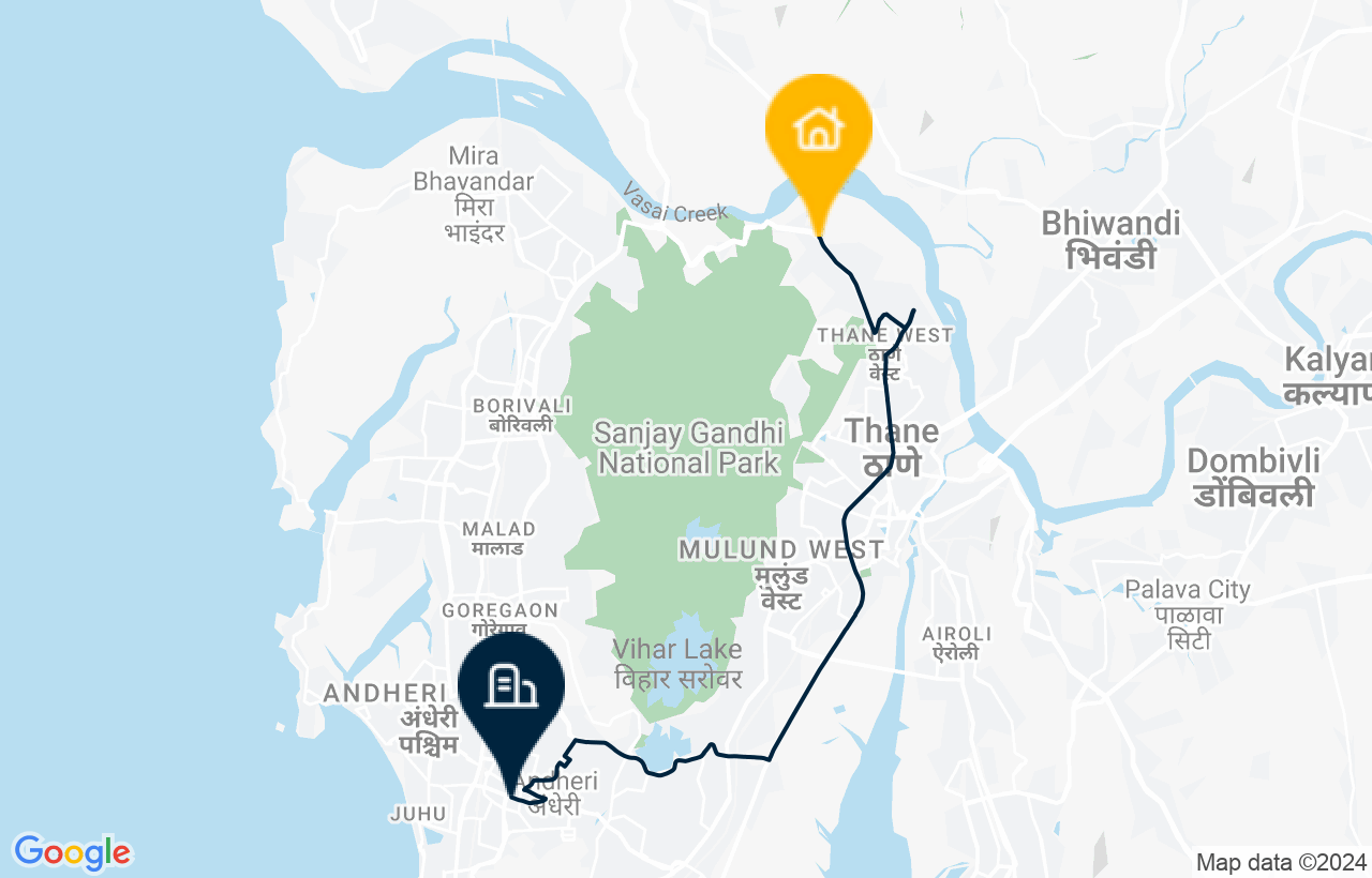 Thane - Andheri route map