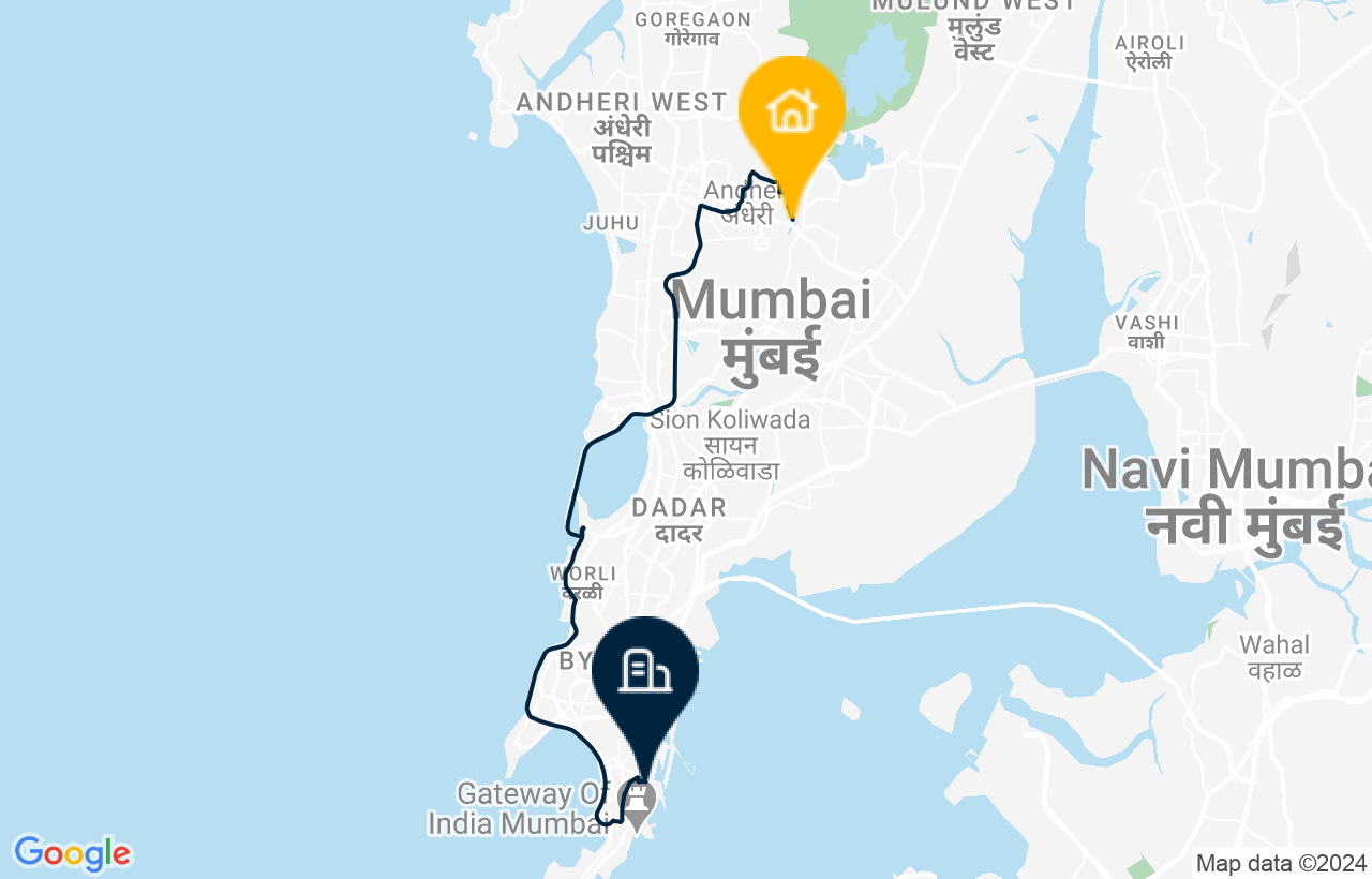 Andheri East - South Mumbai route map