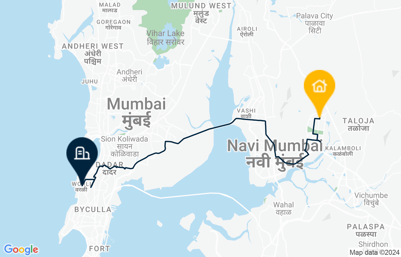 Navi Mumbai - Worli route map