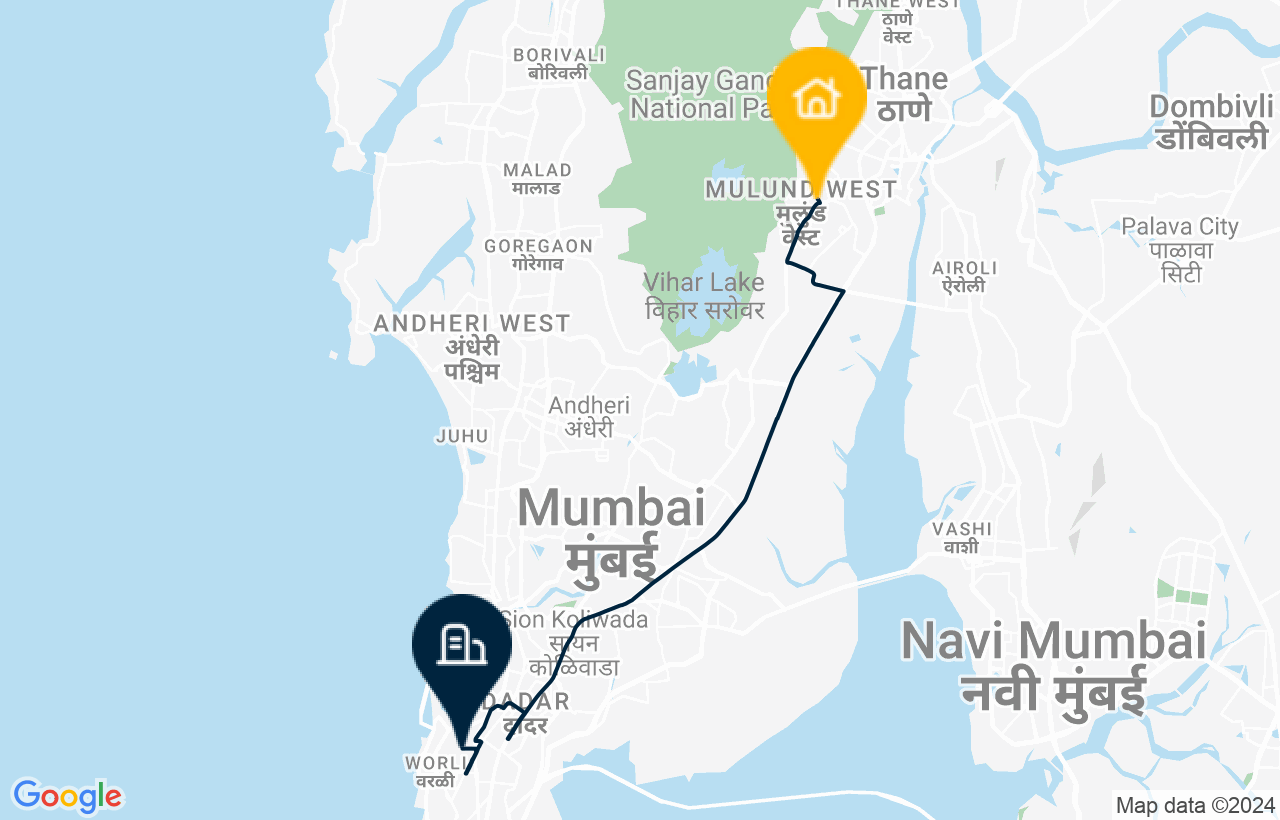Mulund - Lower Parel route map