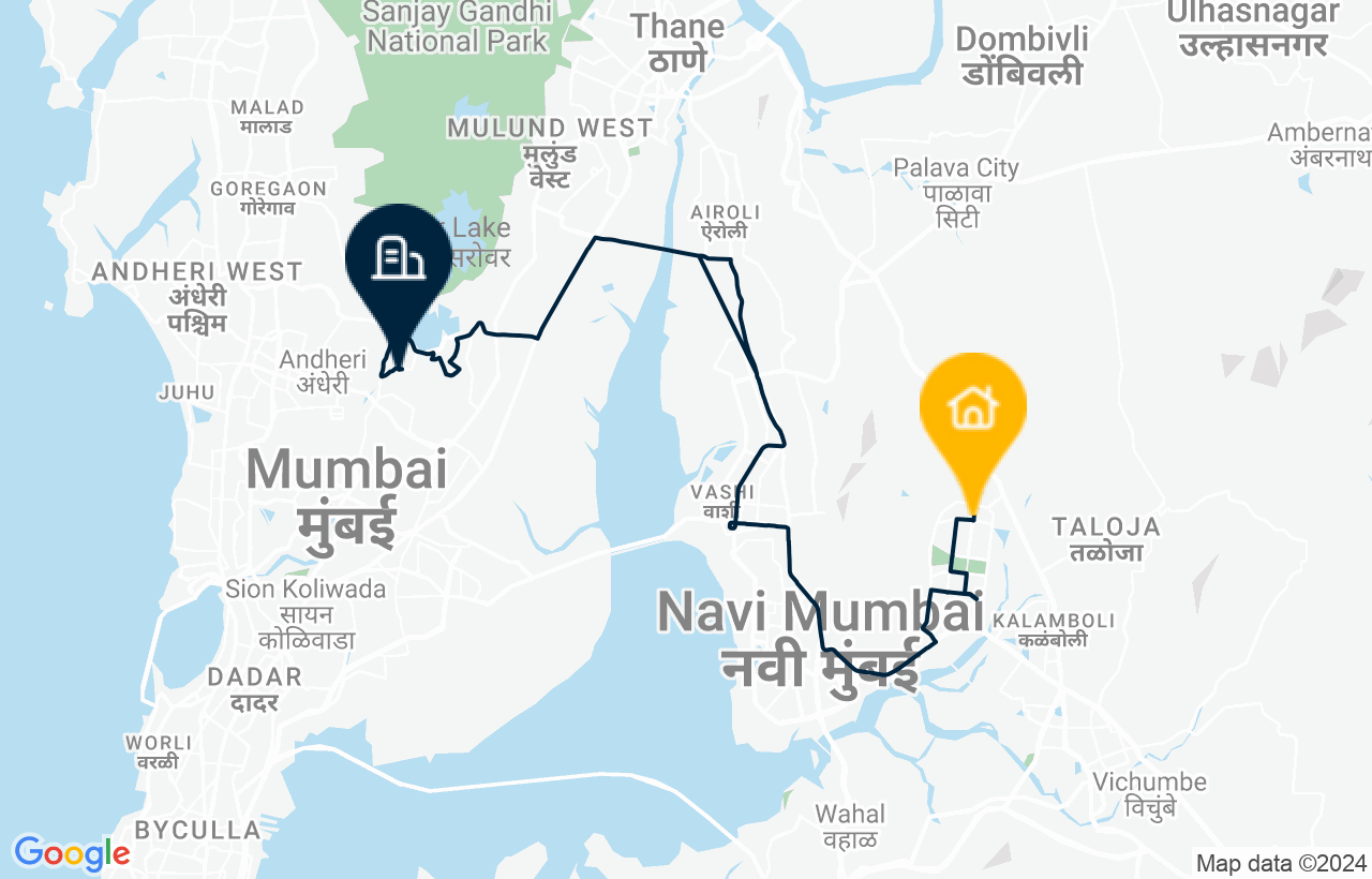 Navi Mumbai - Powai route map